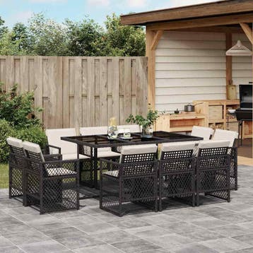 vidaXL 11-delige Tuinset met kussens poly rattan zwart, Verzenden, Tuinset