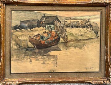 Francis Garat (1853-1913) - Port breton : Barque et village