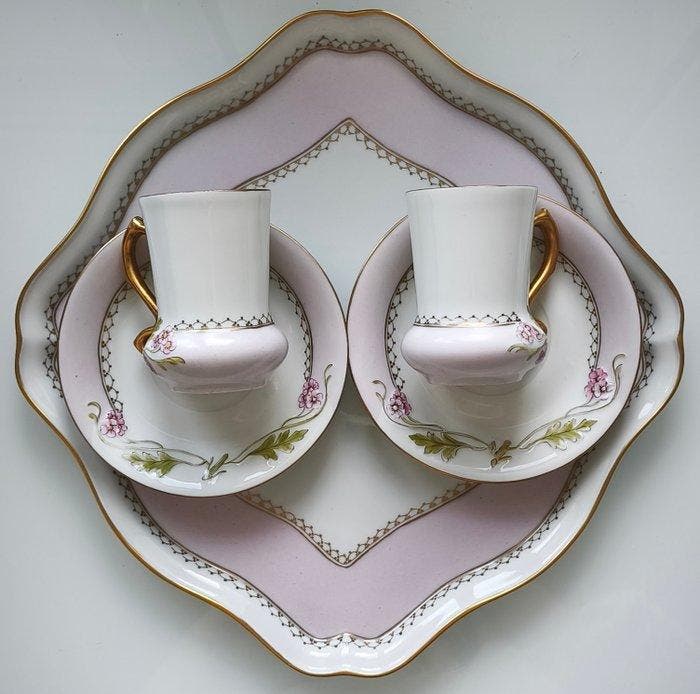 Giraud Limoges - Koffieservies (6) - set for two - Porselein, Antiek en Kunst, Antiek | Meubels | Tafels