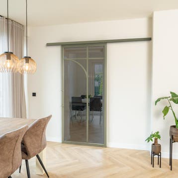 Stalen Schuifdeur koofsysteem Olijfgroen 5 Vlaks rond Rookgl, Doe-het-zelf en Bouw, Nieuw, Metaal, 75 tot 150 cm, 150 tot 225 cm