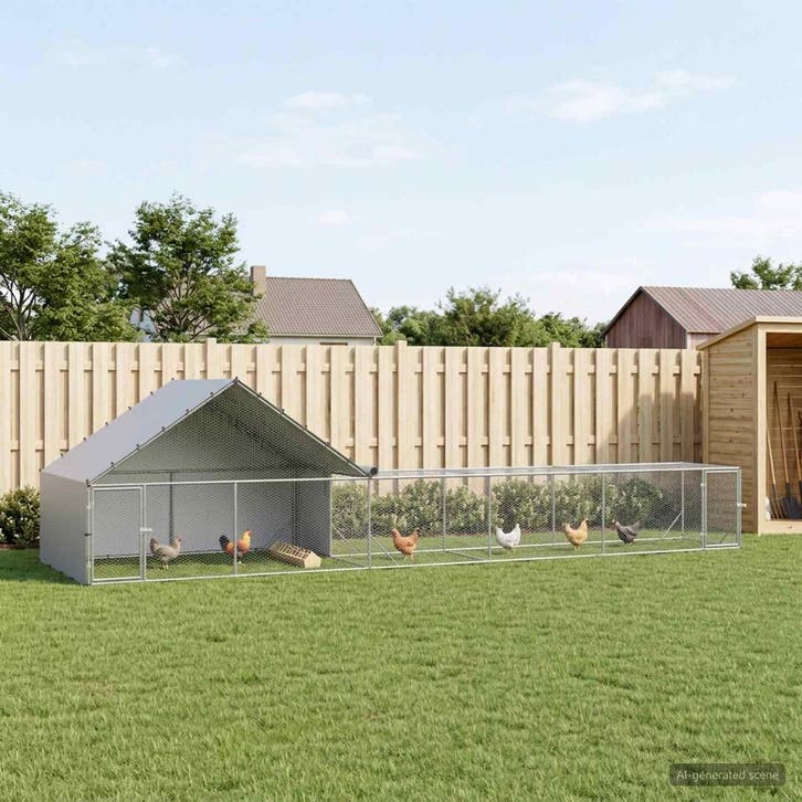 vidaXL Kip Coop met Dak en Tuin 2 st zilver 8 x 2 x 1,9 m, Dieren en Toebehoren, Knaagdieren en Konijnen | Hokken en Kooien, Nieuw
