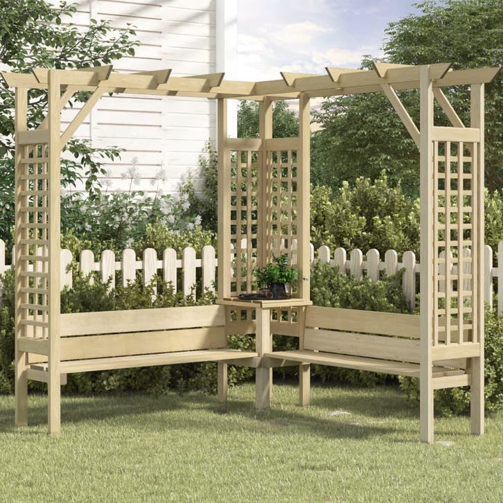 vidaXL Hoekpergola met bank geïmpregneerd grenenhout, Jardin & Terrasse, Poteaux, Poutres & Planches, Envoi