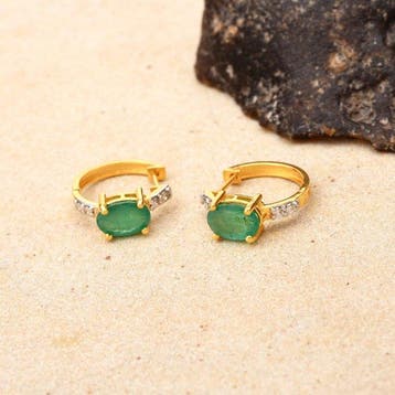 Hoepel oorbellen - 14 karaat Geel goud - 1.56ct. tw. Smaragd