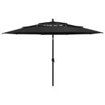 vidaXL Parasol 3-laags met aluminium paal 3,5 m zwart, Verzenden, Nieuw