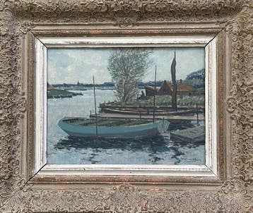 Willem Witjens (1884-1962) - Riviergezicht met Roeiboten -