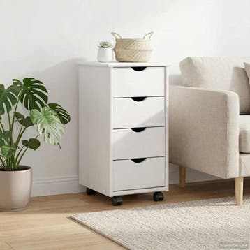 vidaXL Rollende kast 34 x 39 x 65,5 cm Massief vurenhout Wit, Verzenden, Nieuw