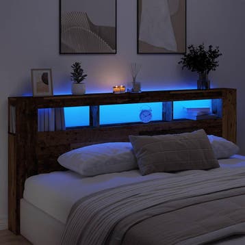 vidaXL Hoofdeinde met LED 220x18,5x103,5 cm bewerkt hout oud, Verzenden, Nieuw