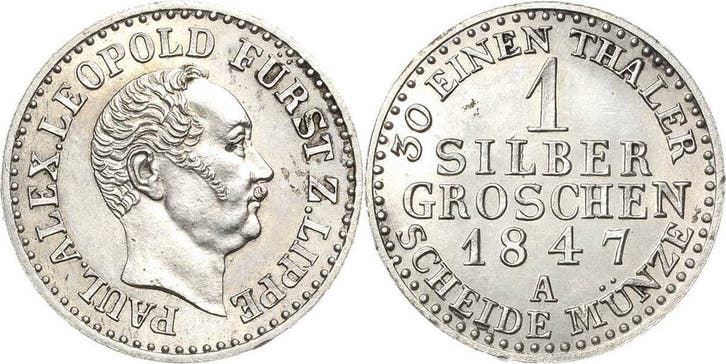 1 zilvergroschen 1847, Lippe Paul Alexander Leopold 1802-..., Timbres & Monnaies, Monnaies | Europe | Monnaies non-euro, Envoi