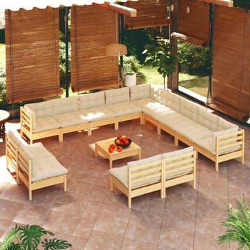vidaXL 14-delige Loungeset met crèmekleurige kussens, Verzenden, Loungeset