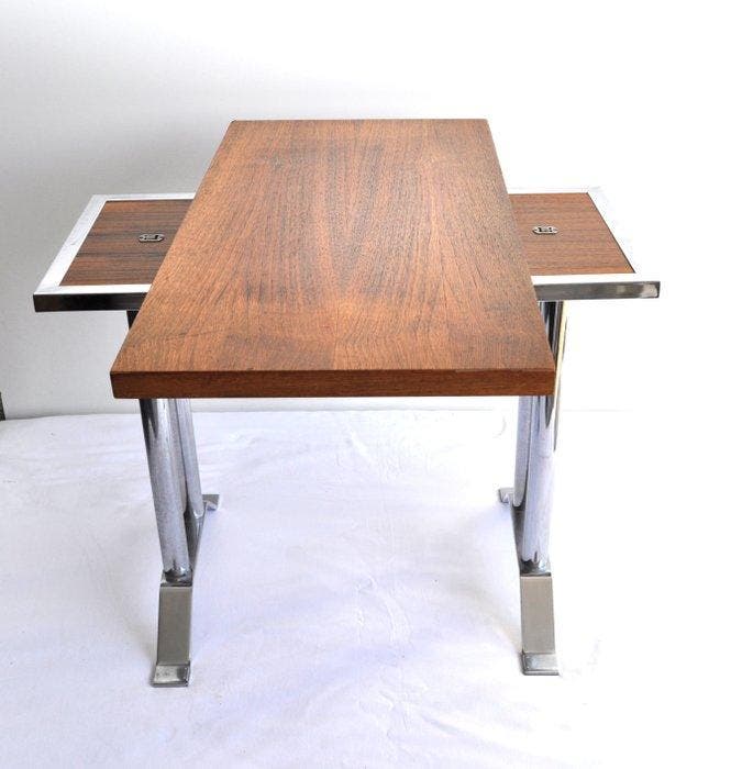 Tafel - Chroom, Metaal, Hout - Table with rotating top, Antiek en Kunst, Kunst | Designobjecten