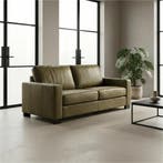 Leren bank Energy - 2,5 zits - Kenia Olive (olijf) - Poten, 150 tot 200 cm, Nieuw, Ophalen of Verzenden, Modern