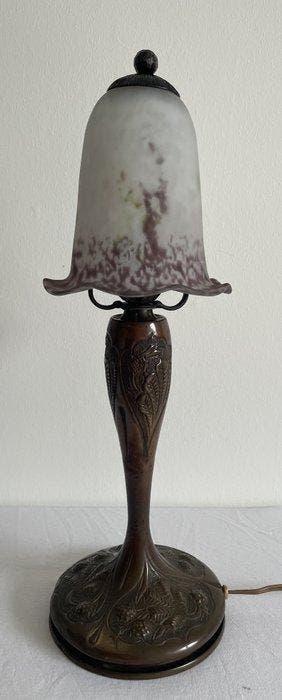 lorrain - Lampe de table - laiton patiné et pate de verre -, Antiquités & Art, Art | Objets design