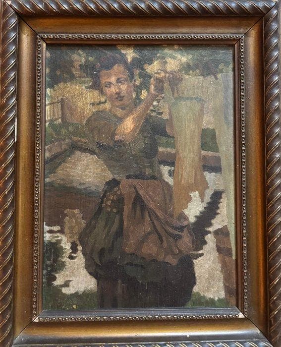 Beppe Ciardi (1875-1932), Attrib. - Donna che stende, Antiek en Kunst, Kunst | Schilderijen | Klassiek