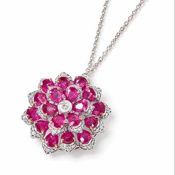 Statement ketting - 14 karaat Witgoud - 3.62ct. tw. Robijn -