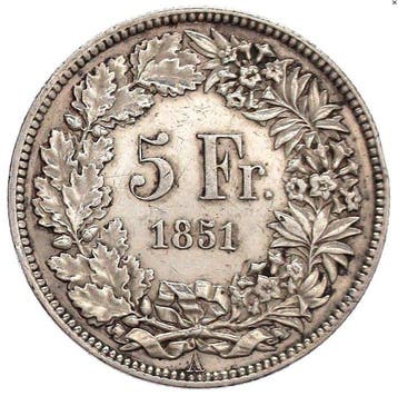 Suisse, Berne 5 Francs 1851, sitzende Helvetia. Key date