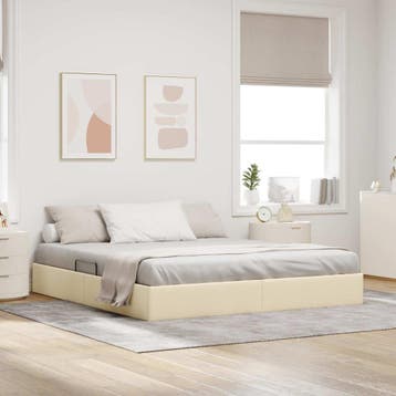 vidaXL Ottoman Bedframe met opslag Crème 160 x 200 cm Stof, Verzenden, Nieuw