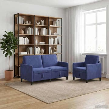 vidaXL Sofa Set Met Opslag 2 st Politieblauw Polyester, Verzenden