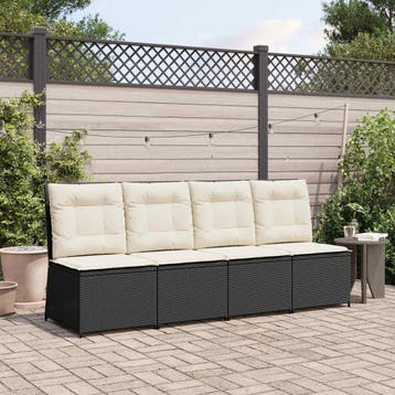 vidaXL Tuin Sofa Zwart en Crème Wit poly rattan, Verzenden, Nieuw