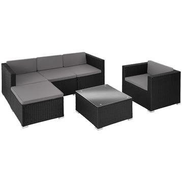 tectake Wicker lounge Lignano met fauteuil - zwart, Tuin en Terras, Verzenden, Nieuw