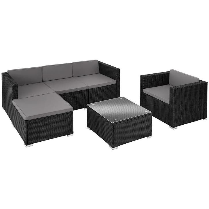 tectake Wicker lounge Lignano met fauteuil - zwart, Jardin & Terrasse, Ensembles de jardin, Envoi