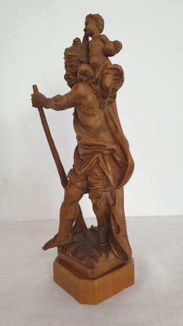 sculptuur, St Christopher with Child - 24.5 cm - Hout