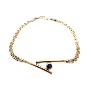 Bicolor gouden bismarck schakelarmband met saffier, Ophalen of Verzenden