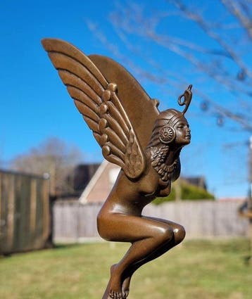Beeld, Bronze: Lady - Car Mascot - 24.5 cm - Brons, Marmer -