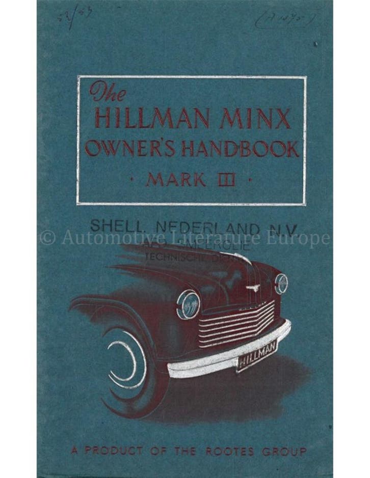 1949 HILLMAN MINX MARK III INSTRUCTIEBOEKJE ENGELS, Autos : Divers, Modes d'emploi & Notices d'utilisation