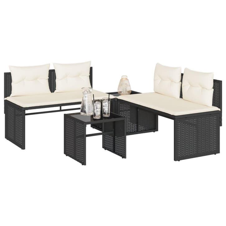 vidaXL 4-delige Loungeset met kussens poly rattan zwart, Jardin & Terrasse, Ensembles de jardin, Envoi