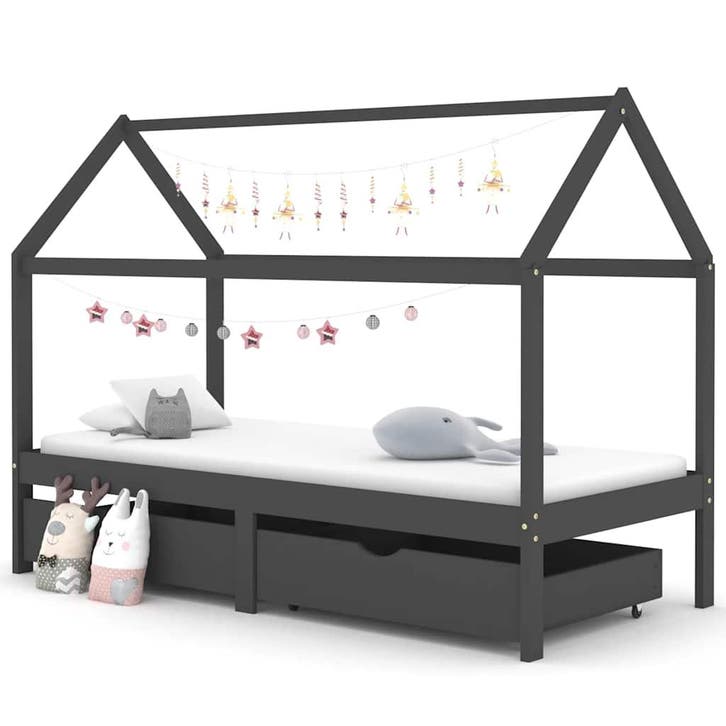 vidaXL Kinderbedframe met lades grenenhout donkergrijs, Enfants & Bébés, Chambre d'enfant | Lits, Envoi