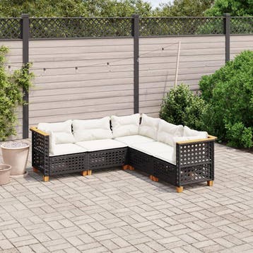 vidaXL 5-delige Loungeset met kussens poly rattan zwart, Verzenden, Loungeset