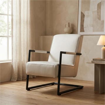 Leren fauteuil Lodge - Toledo Misty (crème), Industrieel, Modern, Scandinavisch, Nieuw, Ophalen of Verzenden, 50 tot 75 cm