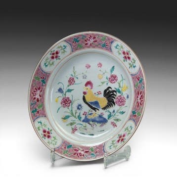 Haan op rots - Bord - Porselein - Yongzheng/vroeg Qianlong