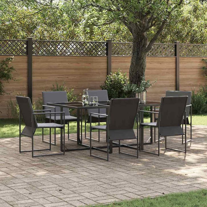 vidaXL Tuin Eettafel Set 7 st Zwart Staal, Tuin en Terras, Tuinsets en Loungesets, Nieuw, Verzenden