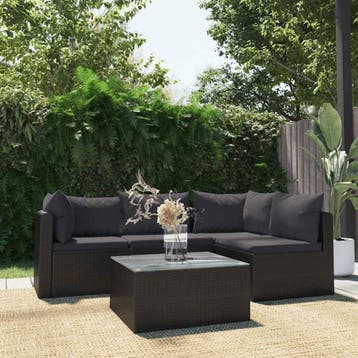 vidaXL 5-delige Loungeset met kussens poly rattan zwart, Verzenden, Nieuw
