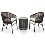 vidaXL 3-delige Bistroset met kussens PE-rattan bruin, Verzenden, Nieuw