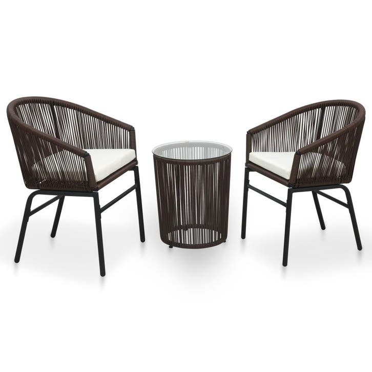 vidaXL 3-delige Bistroset met kussens PE-rattan bruin, Tuin en Terras, Tuinsets en Loungesets, Nieuw, Verzenden