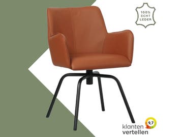 Leren draaibare eetkamerstoel Jazz - Toledo Natur (cognac), 60 tot 90 cm, Nieuw, Leer, Ophalen of Verzenden