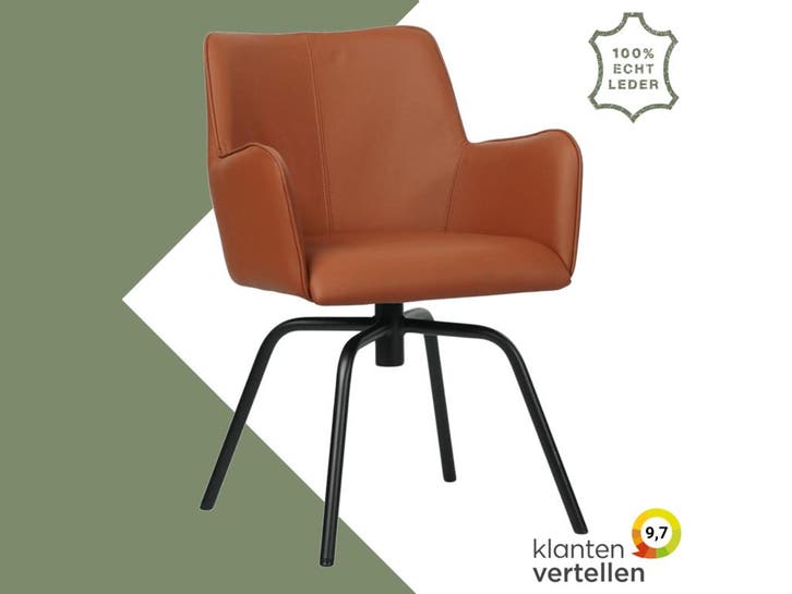 Leren draaibare eetkamerstoel Jazz - Toledo Natur (cognac), Huis en Inrichting, Barkrukken, Nieuw, 1 kruk, Leer, 60 tot 90 cm