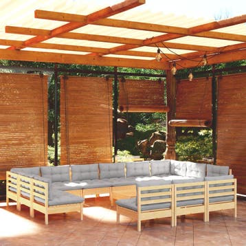 vidaXL 14-delige Loungeset met grijze kussens massief, Verzenden, Loungeset