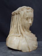 sculptuur, Vergine Velata - 14 cm - Carrara-marmer hersteld