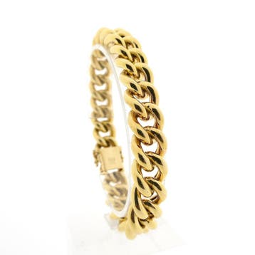 Massief gouden gourmetschakel armband | 22 cm, Handtassen en Accessoires, Armbanden, Ophalen of Verzenden, Gebruikt, Goud, Goud