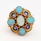 Bague - 14 carats Or jaune - Opale, Améthyste