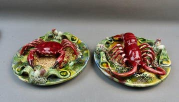 Palissy-stijl - Wandbord (2) - Aardewerk - Majolica Portugal