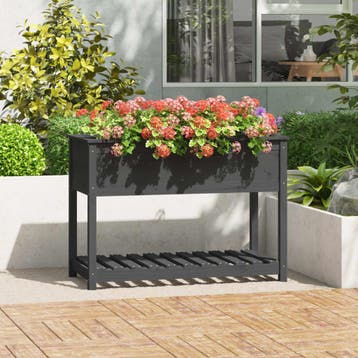 vidaXL Plantenbak met schap 111,5x54x81 cm massief, Verzenden