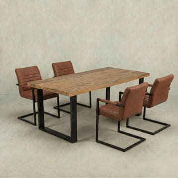 Mangohouten Eettafel Rechthoek Roy 220x100 cm (6cm), Verzenden, Nieuw, Industriële meubels, Rechthoekig