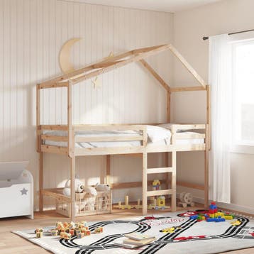 vidaXL Halfhoogslaper met ladder en bedhuis grenenhout, Verzenden