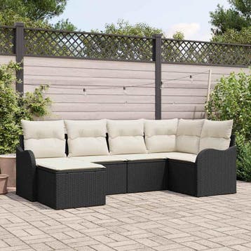 vidaXL Tuinbank Set 6 st Zwart poly rattan, Verzenden, Nieuw