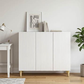 vidaXL Dressoir Hoogglans Wit 89 x 34,5 x 80 cm Bewerkt hout, Huis en Inrichting, Kasten | Dressoirs, Verzenden, Nieuw