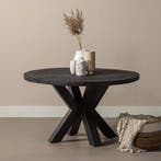Mangohouten Eettafel Rond Tara 150 cm Zwart (5cm), Maison & Meubles, Verzenden